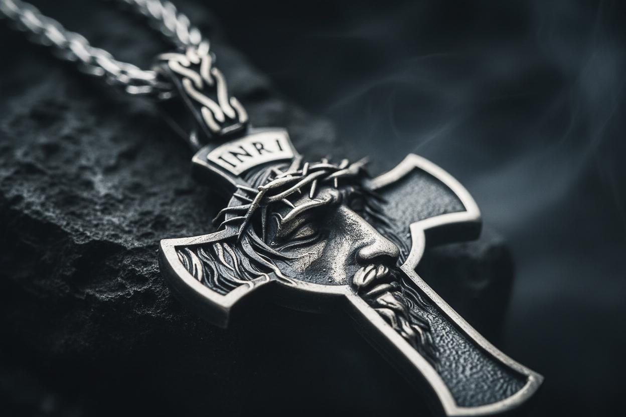 Gothic INRI Crucifix Necklace – Jesus Crown of Thorns Sterling Silver Pendant