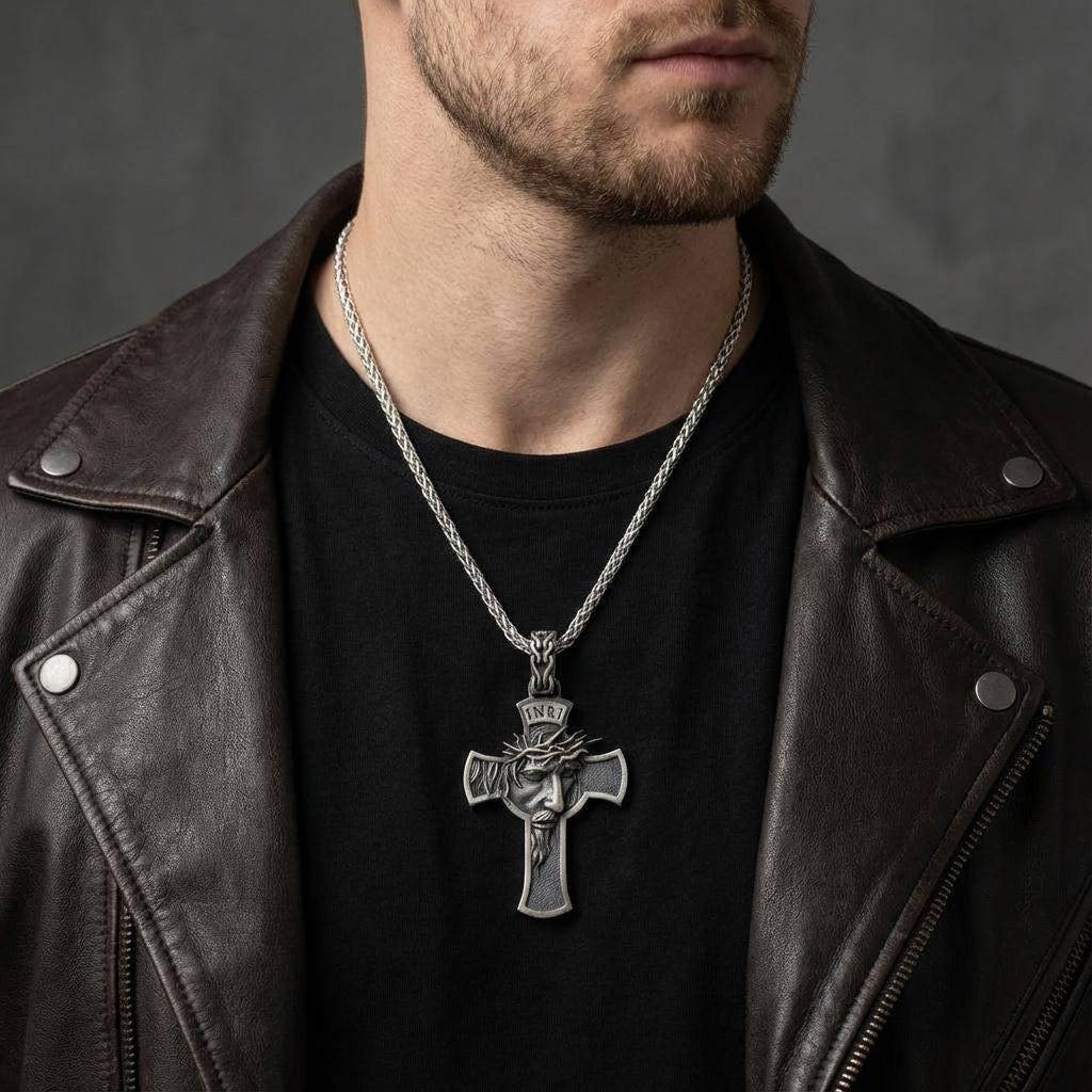 Gothic INRI Crucifix Necklace – Jesus Crown of Thorns Sterling Silver Pendant