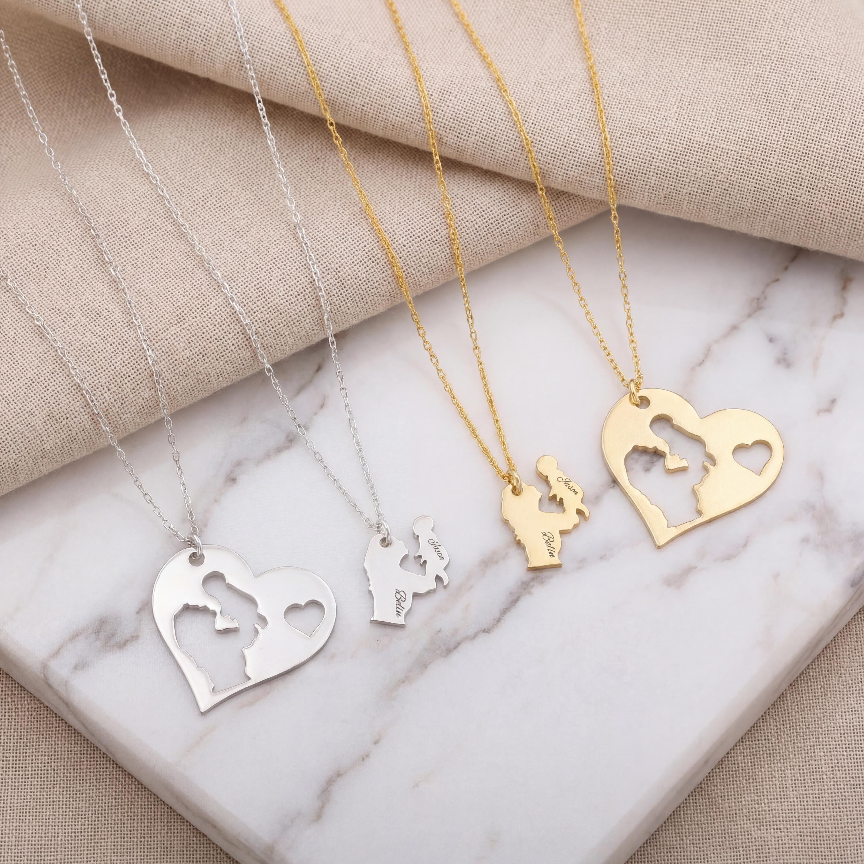 Personalised Interlocking Mum Baby Necklace Set, Sterling Silver Matching Jewellery