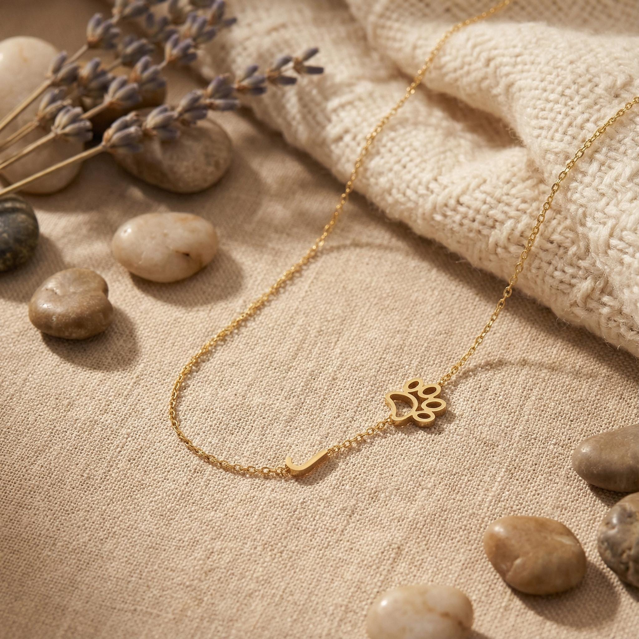 Personalised Sterling Silver Paw Necklace – Initial Charm, Pet Mum Gift