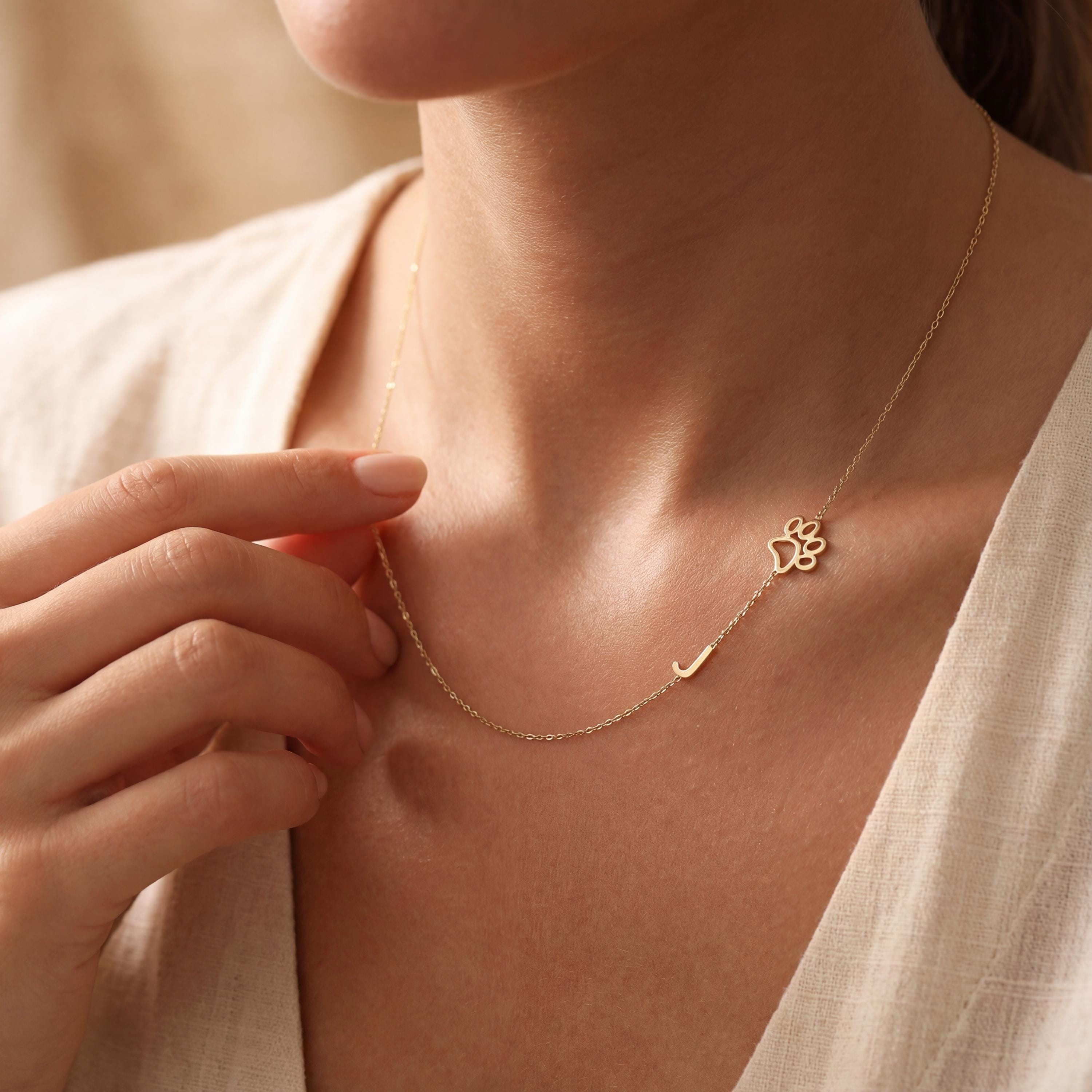 Personalised Sterling Silver Paw Necklace – Initial Charm, Pet Mum Gift