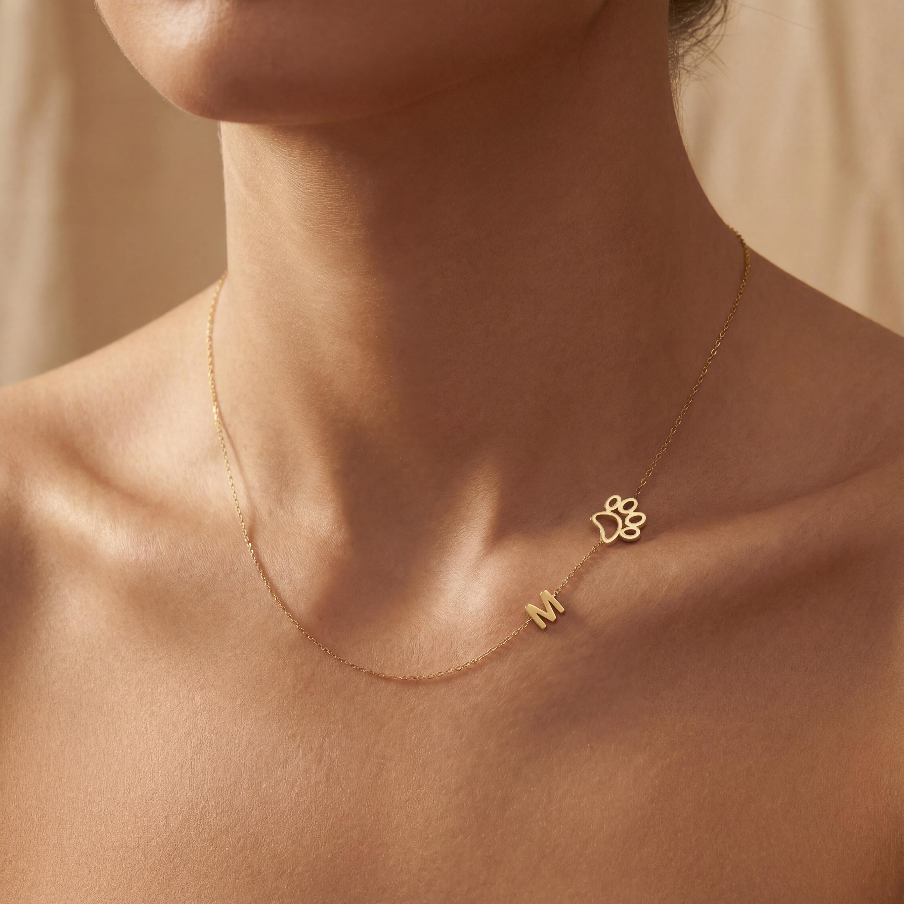 Personalised Sterling Silver Paw Necklace – Initial Charm, Pet Mum Gift