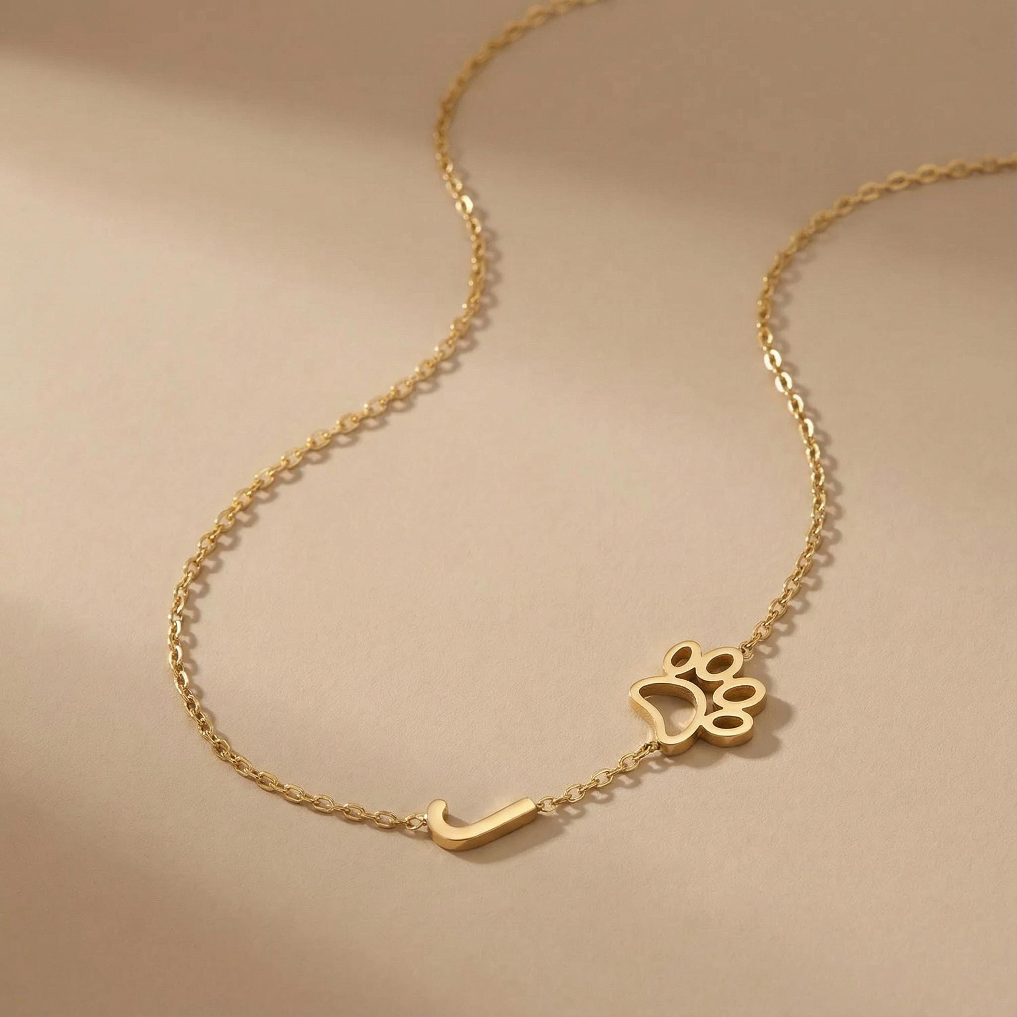 Personalised Sterling Silver Paw Necklace – Initial Charm, Pet Mum Gift
