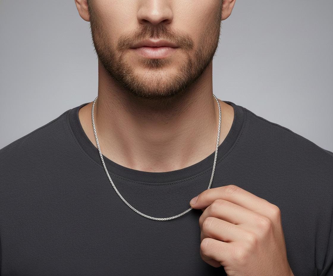 Square King Byzantine Chain – Oxidized 925 Sterling Silver Necklace Christmas Gift