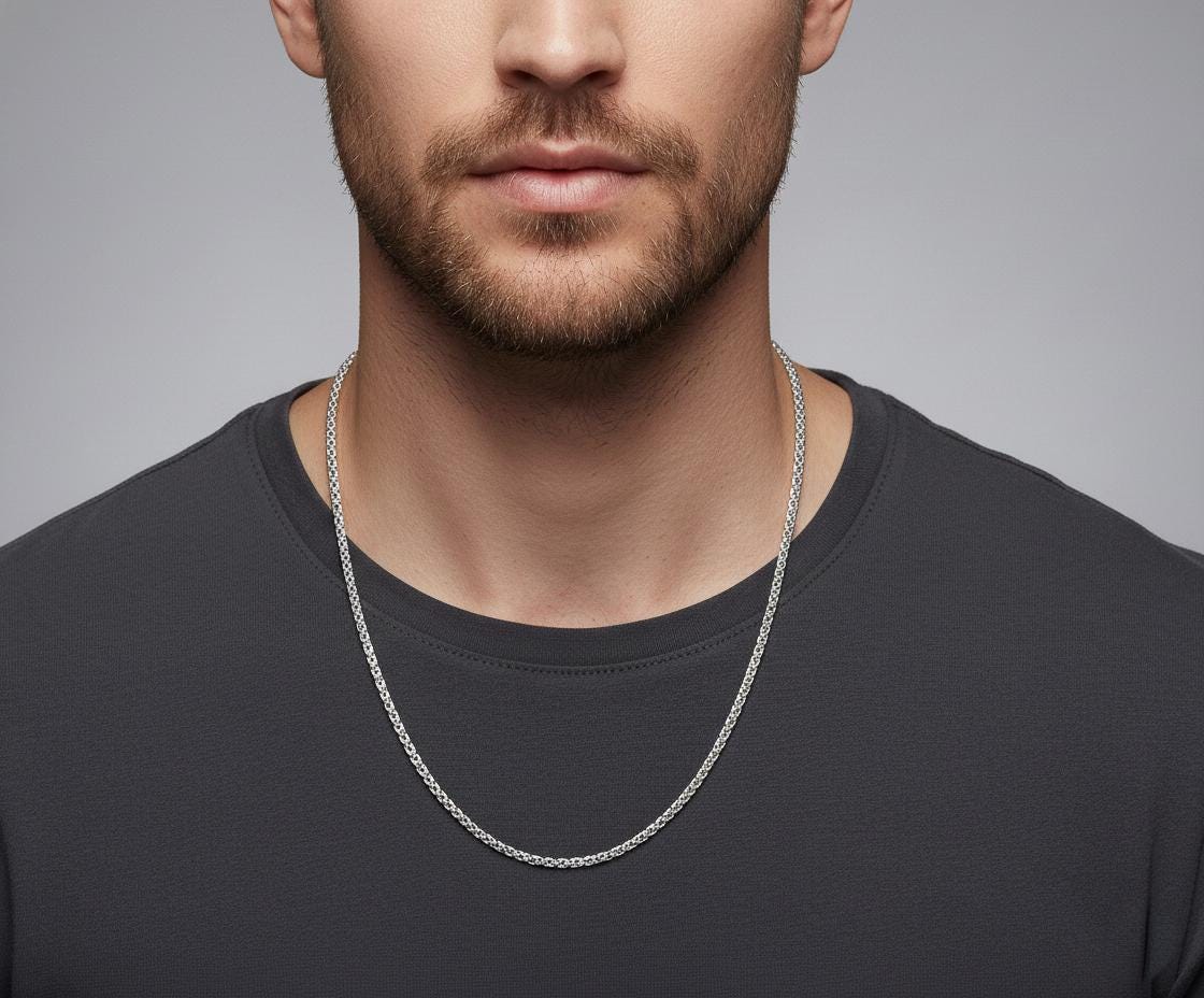 Square King Byzantine Chain – Oxidized 925 Sterling Silver Necklace Christmas Gift