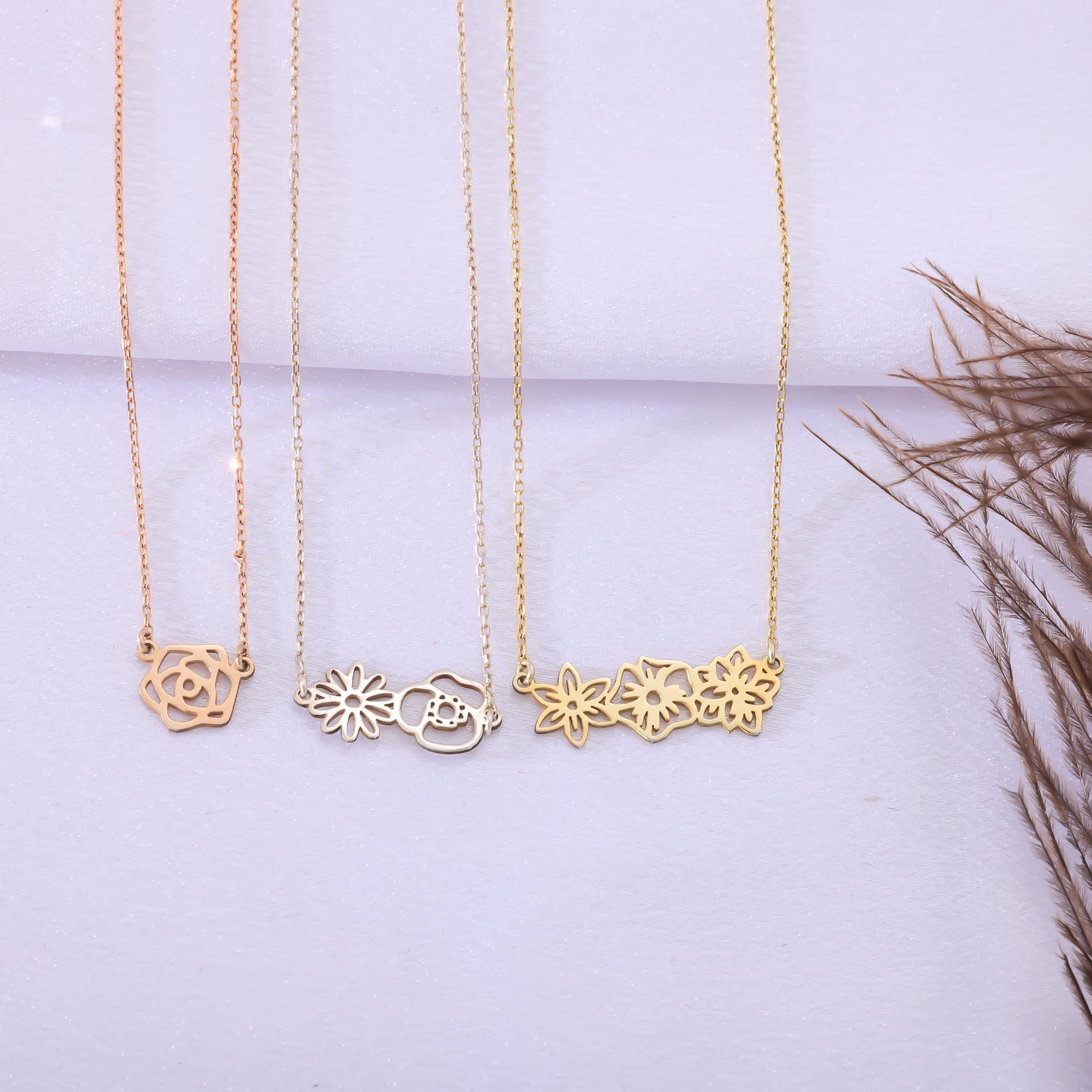 Sterling Silver Birth Flower Necklace – Custom Family Jewelry, Elegant Design Christmas Gift