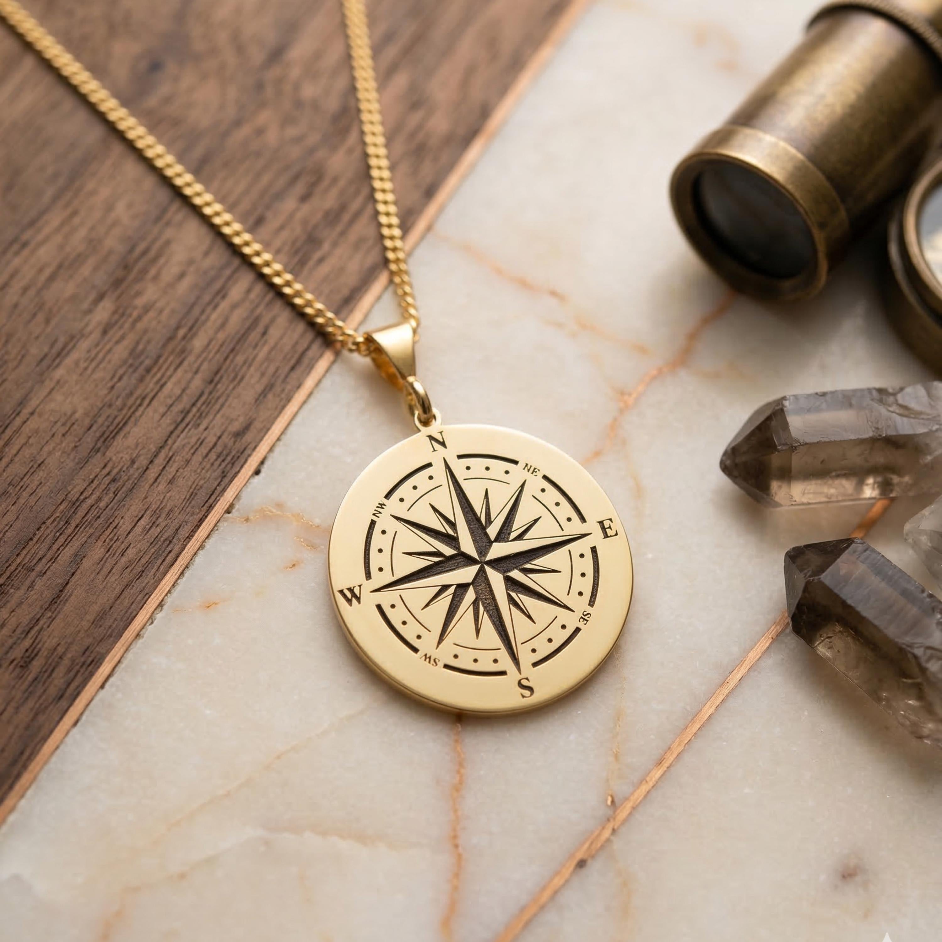 Sterling Silver Compass Pendant Necklace: Directional Travel Jewelry