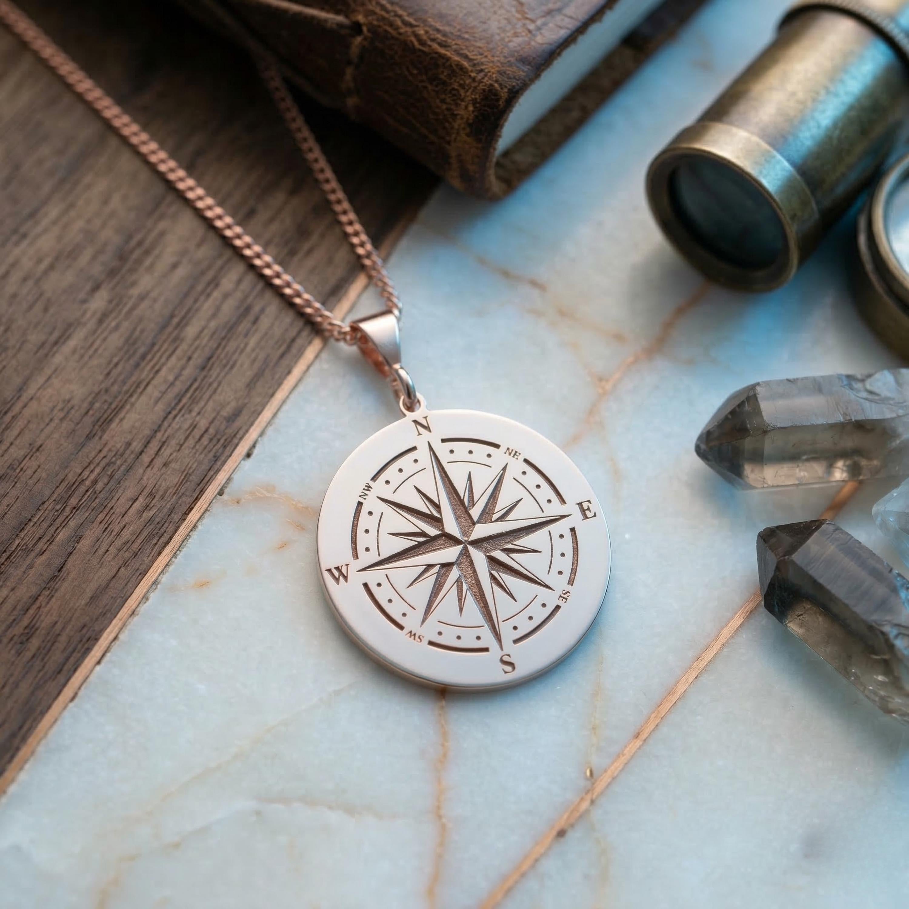 Sterling Silver Compass Pendant Necklace: Directional Travel Jewelry