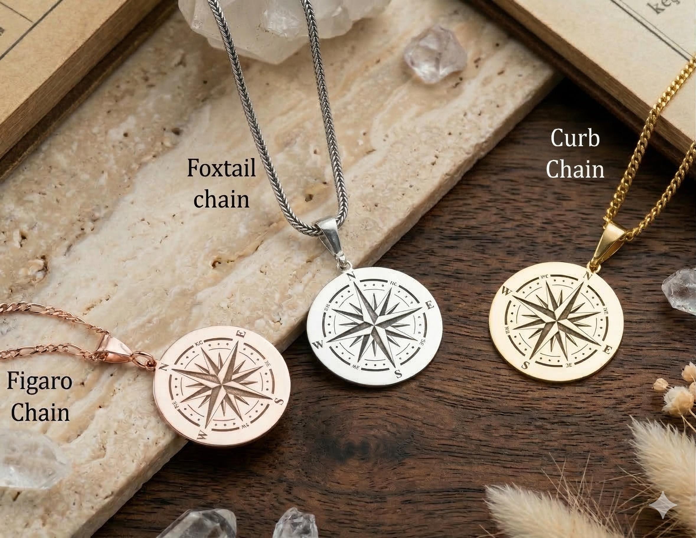 Sterling Silver Compass Pendant Necklace: Directional Travel Jewelry