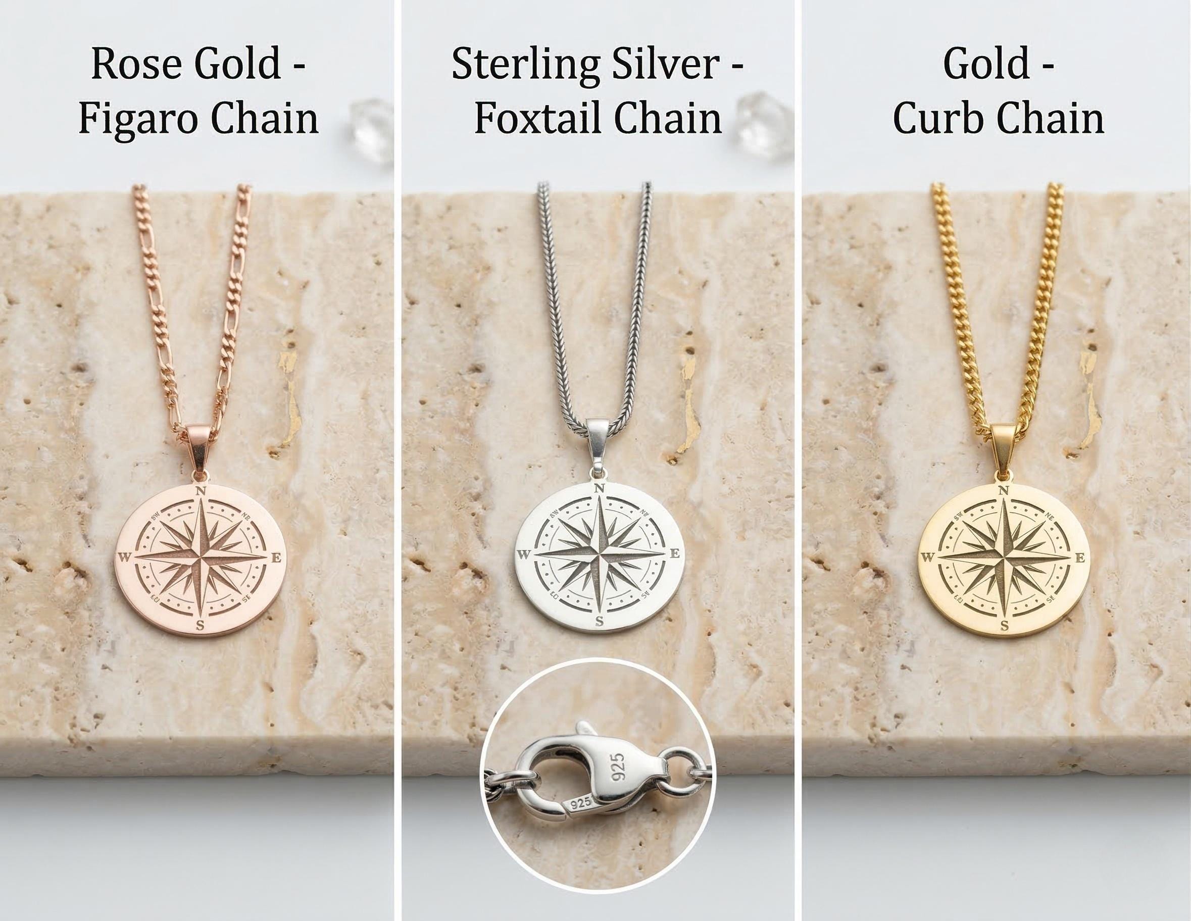 Sterling Silver Compass Pendant Necklace: Symbolic Travel Jewelry