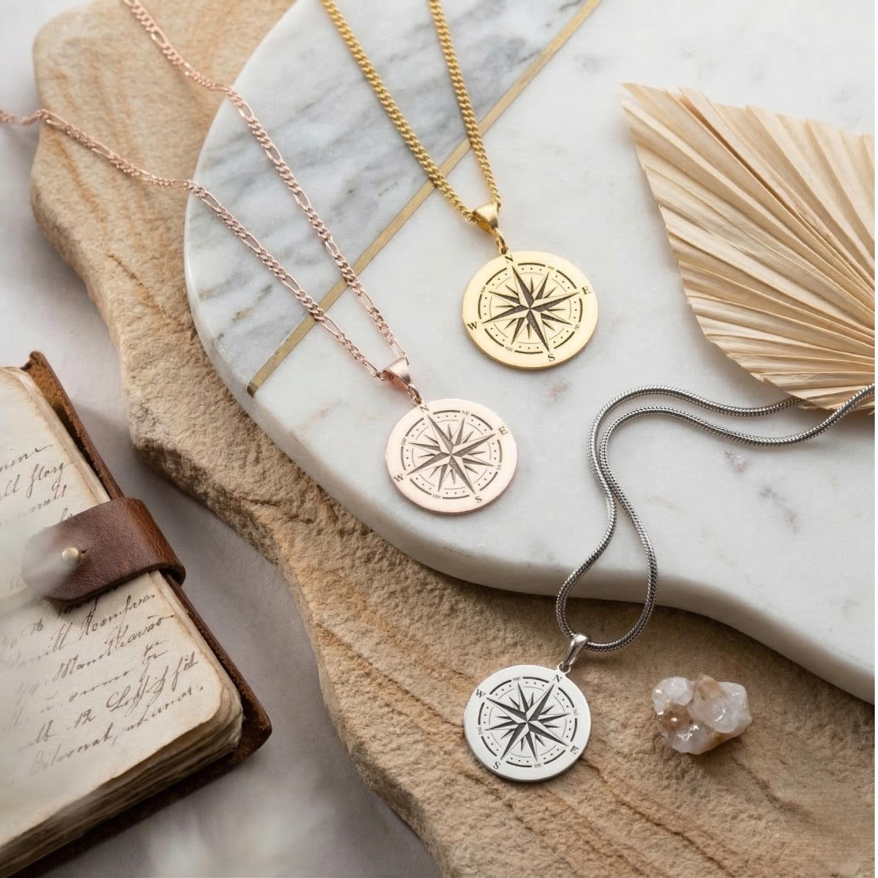 Sterling Silver Compass Pendant Necklace: Symbolic Travel Jewelry