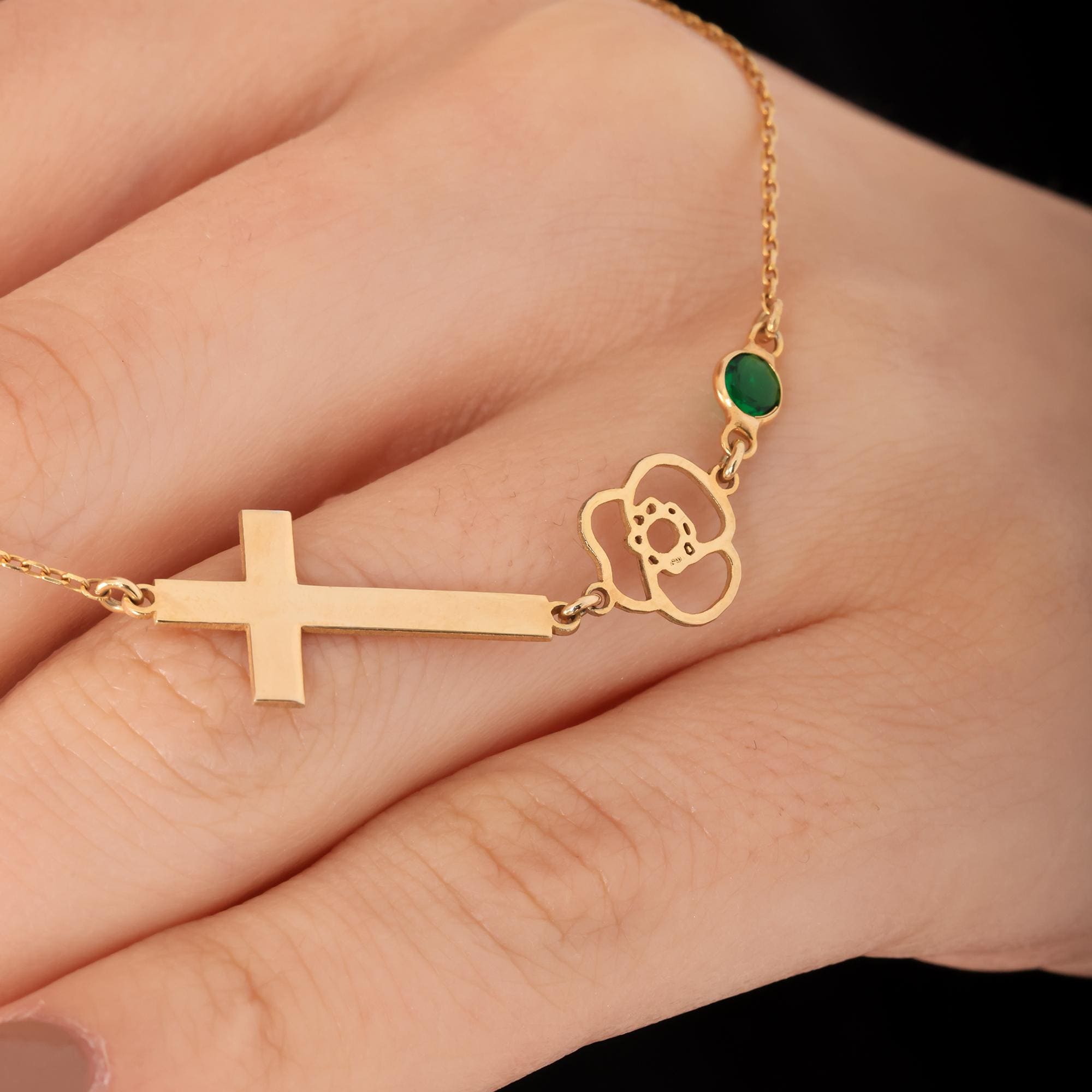 Sterling Silver Cross Necklace – Custom Birthstone, Birth Flower Charm Jewelry