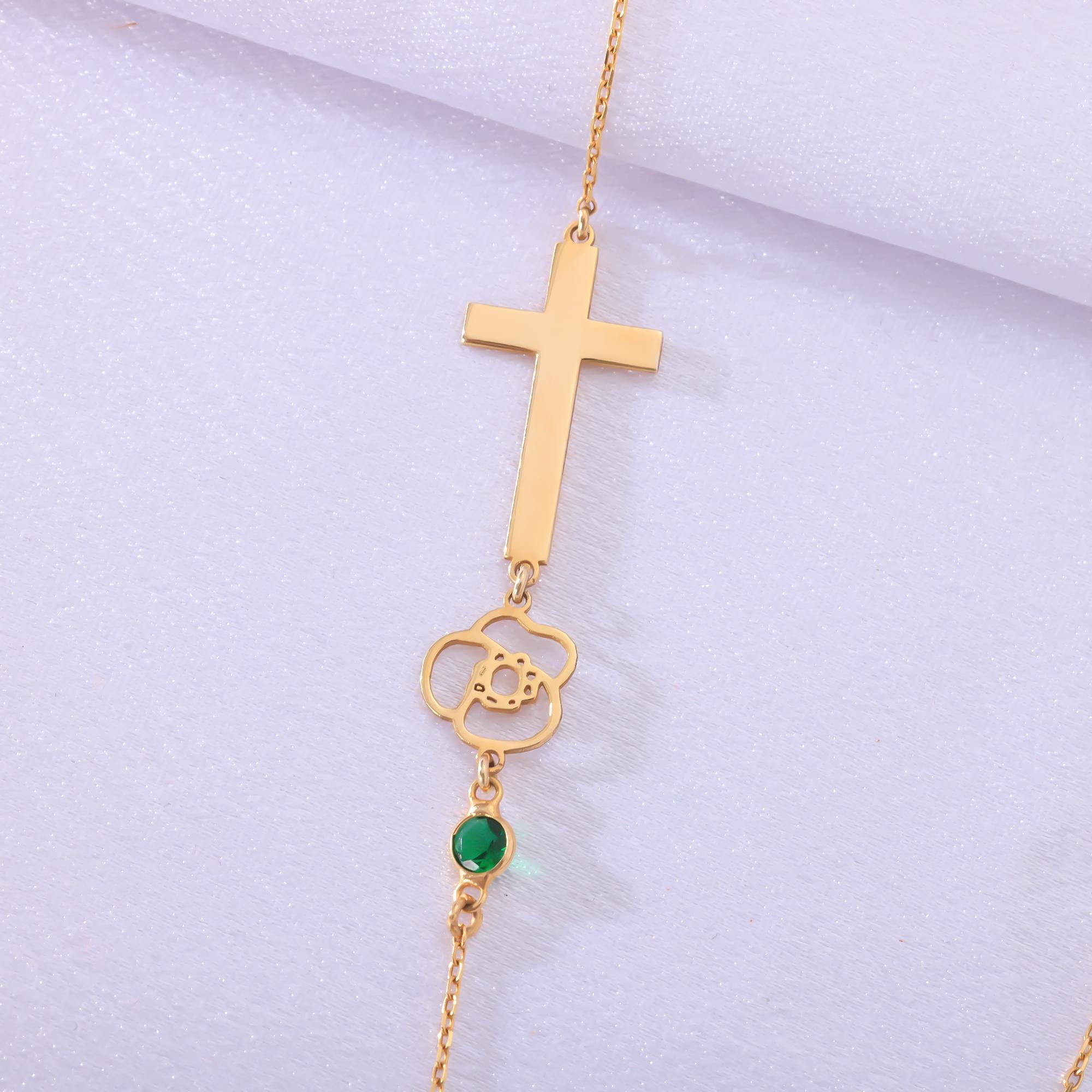 Sterling Silver Cross Necklace with Birth Flower or Birthstone – Faith Jewelry