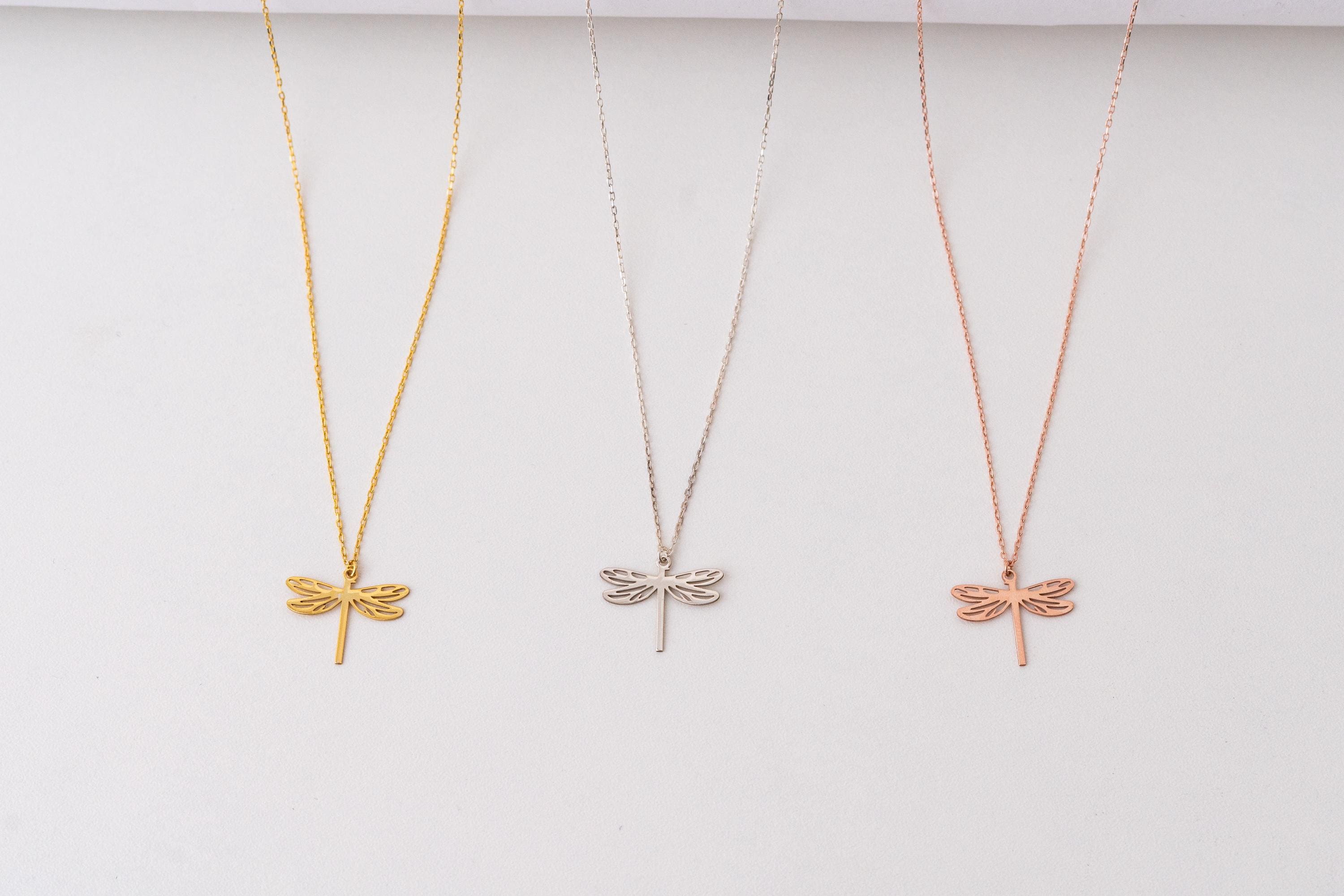 Sterling Silver Dragonfly Necklace – 14K Gold Plated Pendant