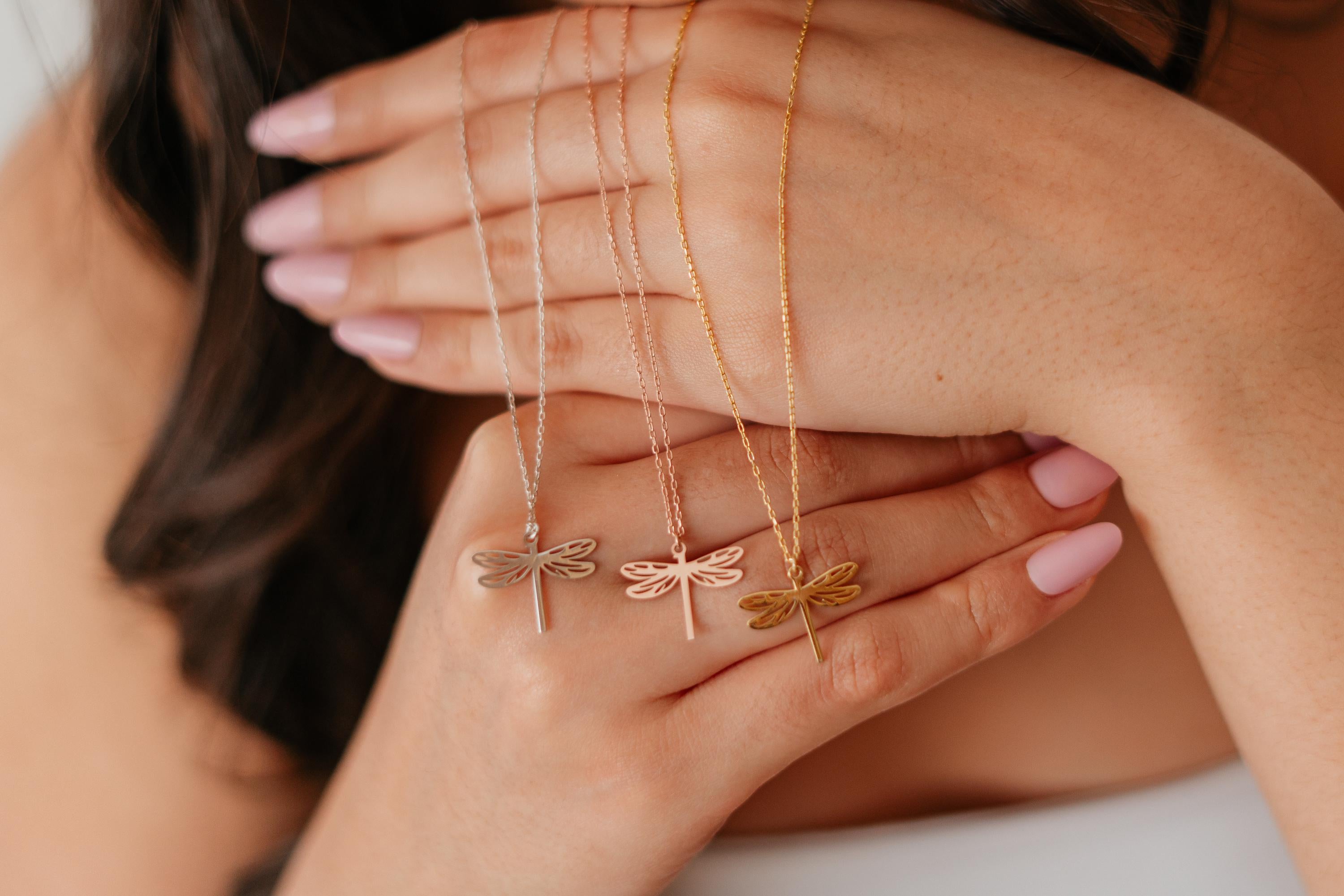 Sterling Silver Dragonfly Necklace – 14K Gold Plated Pendant