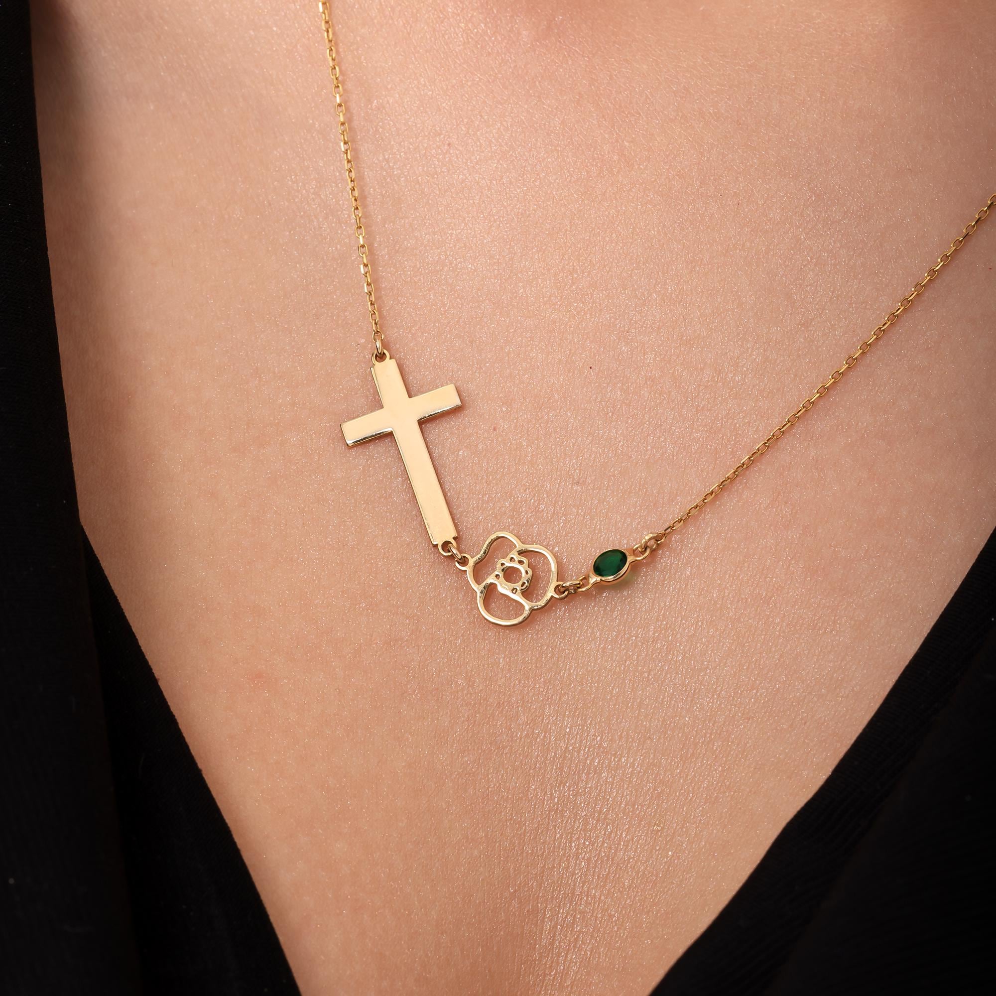 Sterling Silver Faith Cross Necklace – Birthstone, Birth Flower Options, Gold Plated