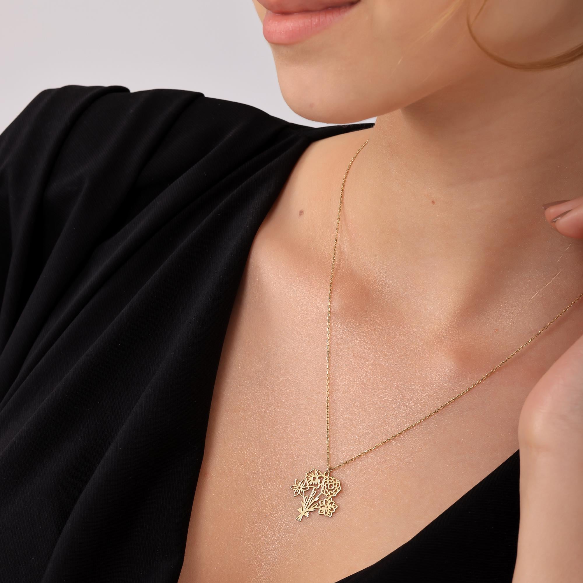 Sterling Silver Family Birth Flower Necklace, Combined Bouquet Pendant, Mom Gift