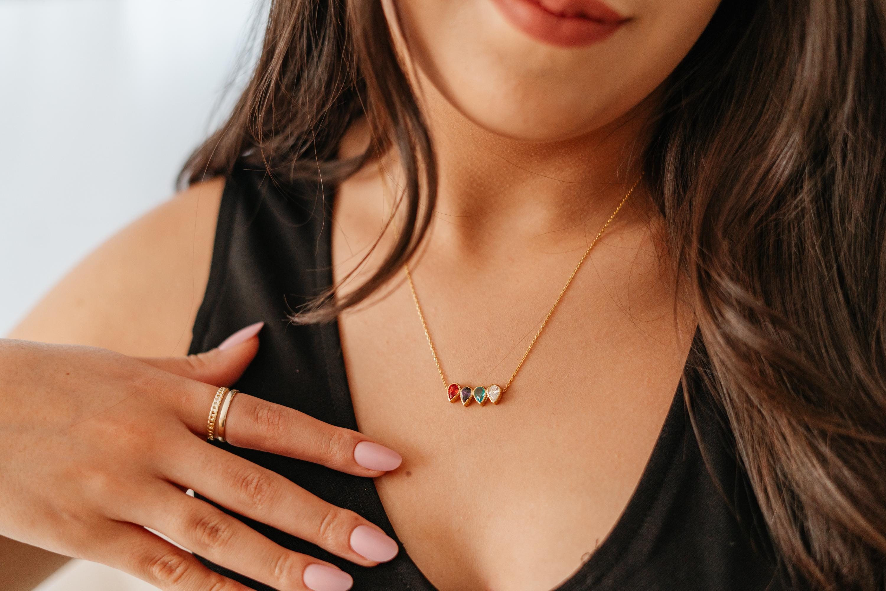 Teardrop Family Birthstone Necklace – Meaningful Jewelry Gift for Mom or Grandma Christmas Gift