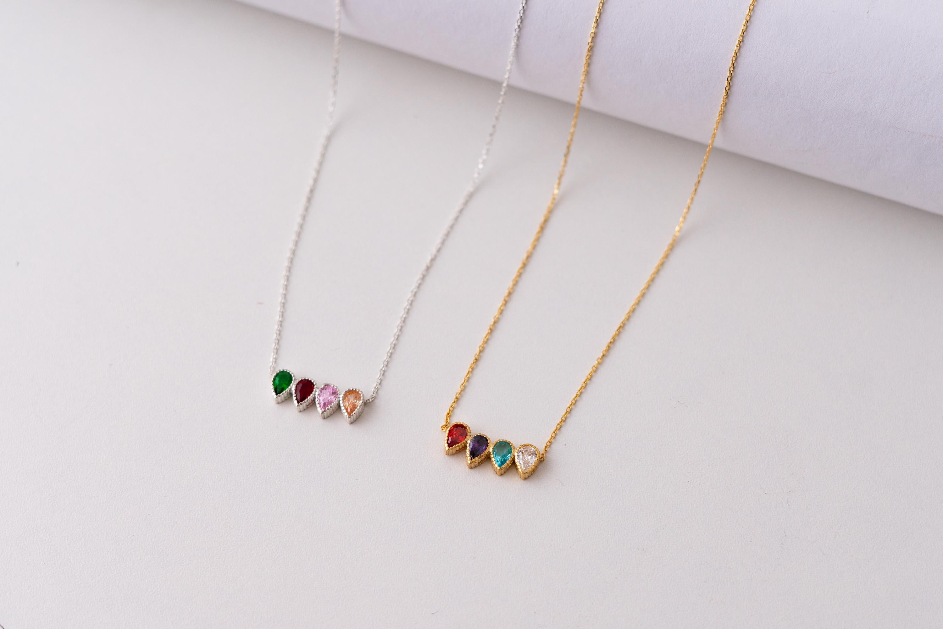 Teardrop Family Birthstone Necklace – Meaningful Jewelry Gift for Mom or Grandma Christmas Gift
